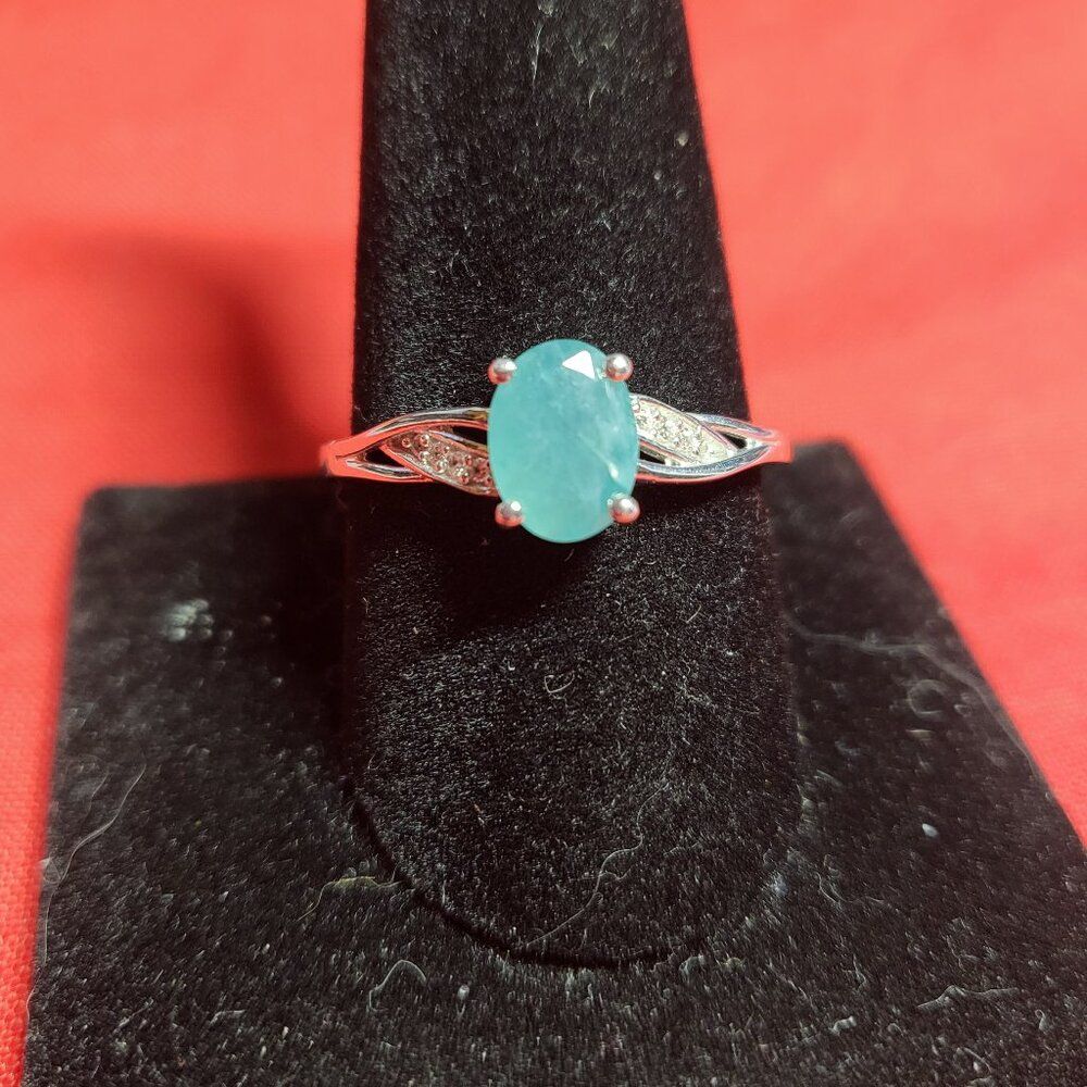 Grandidierite And White Zircon Sterling Silver Ring
